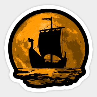 Viking Moon Ship Sticker